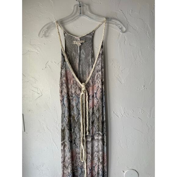 Lovestitch Boho Maxi‎ Dress Small Snake Print Braided Strap Tie Back Rayon Flowy - Picture 3 of 10